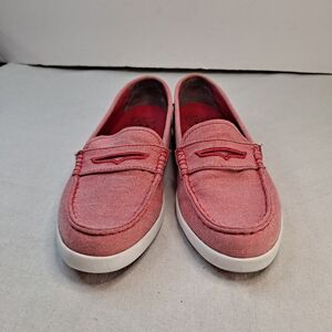 Cole Haan Pinch Penny Loafers Womens 8 Slip On Shoes Red Pink Denim Fabric